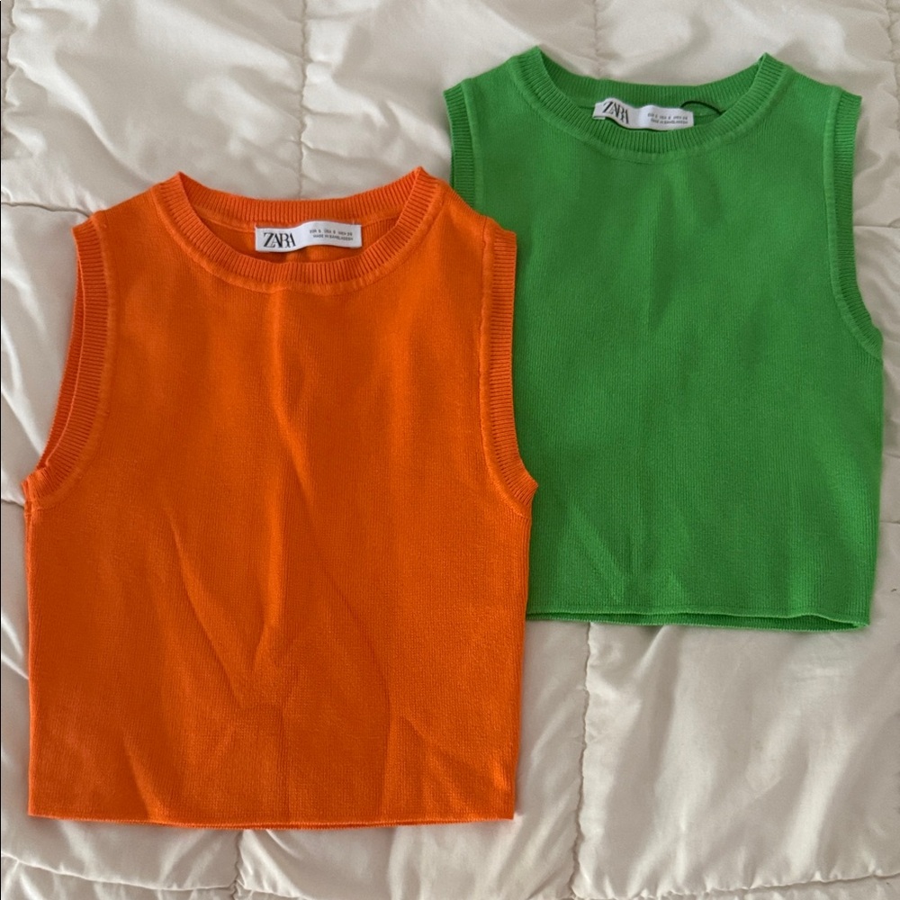 Zara Women’s Vibrant Orange and Green Tank Tops